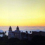 Hearst Castle at Sunset Sun setting behind Hearst Castle